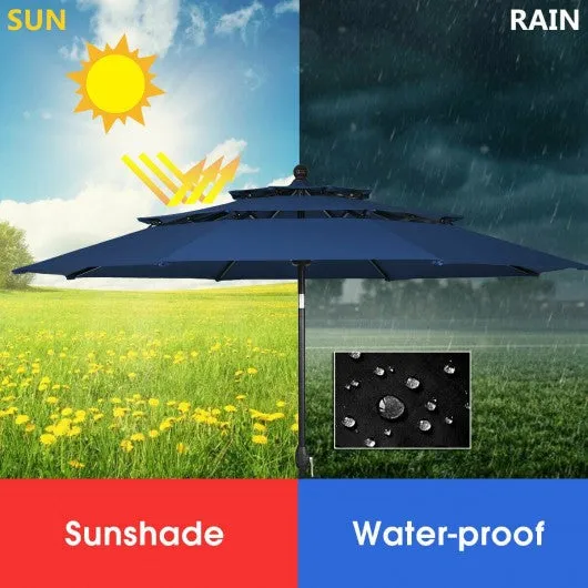 10' 3 Tier Patio Umbrella Aluminum Sunshade Shelter Double Vented-Navy