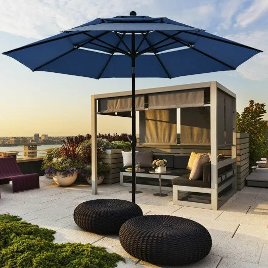10' 3 Tier Patio Umbrella Aluminum Sunshade Shelter Double Vented-Navy