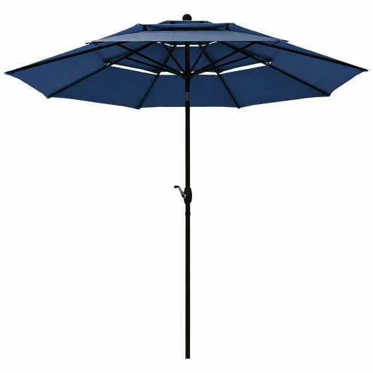 10' 3 Tier Patio Umbrella Aluminum Sunshade Shelter Double Vented-Navy