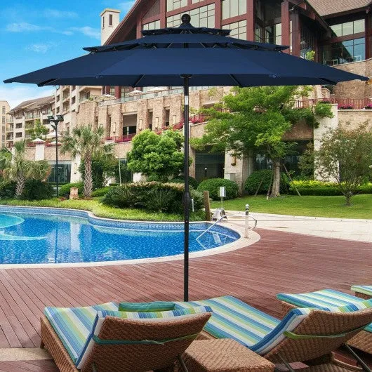10' 3 Tier Patio Umbrella Aluminum Sunshade Shelter Double Vented-Navy