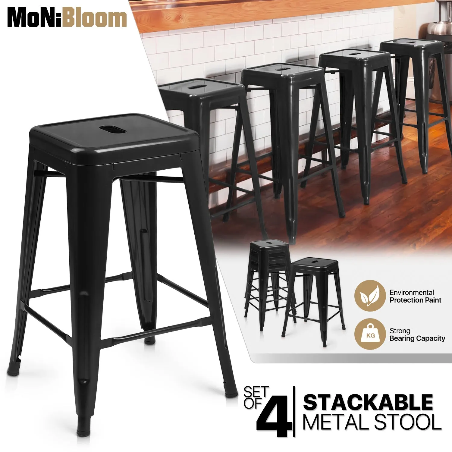 4 Pcs 24.5" Stackable Bar Stool