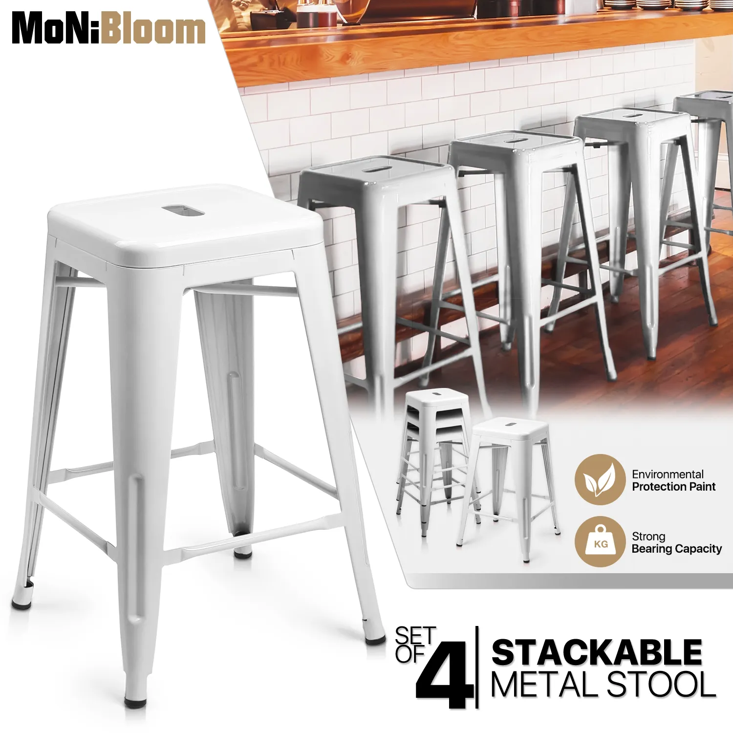 4 Pcs 24.5" Stackable Bar Stool