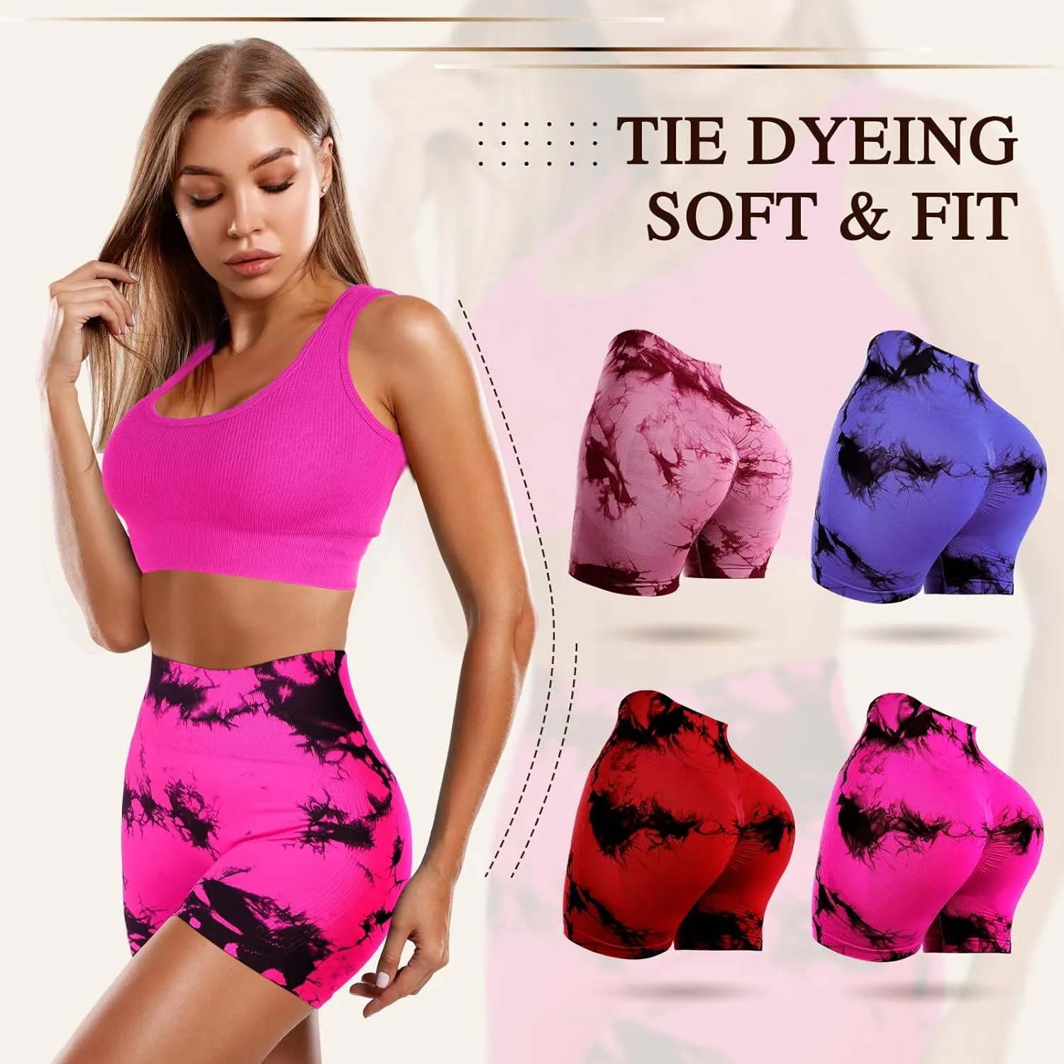 4 Piece Women Workout Shorts Tie Dye High Waist Butt Lift Shorts Tight Women Workout Gym Yoga Sports Shorts