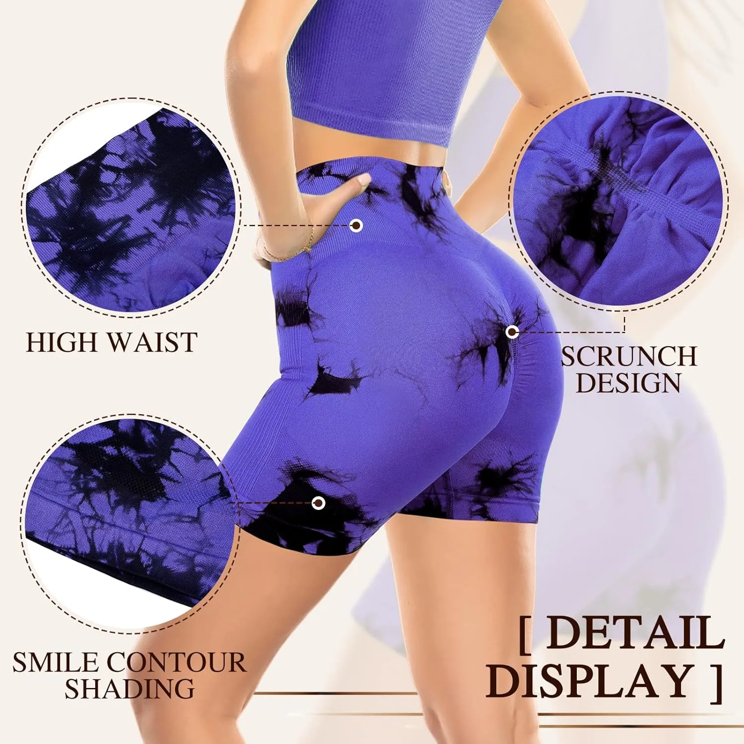 4 Piece Women Workout Shorts Tie Dye High Waist Butt Lift Shorts Tight Women Workout Gym Yoga Sports Shorts