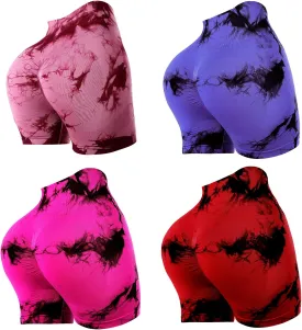4 Piece Women Workout Shorts Tie Dye High Waist Butt Lift Shorts Tight Women Workout Gym Yoga Sports Shorts