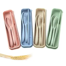 4 Sets of Portable Plastic Cutlery, Spoon Knife Fork for Travel, Lunch Box, Picnic, Camping