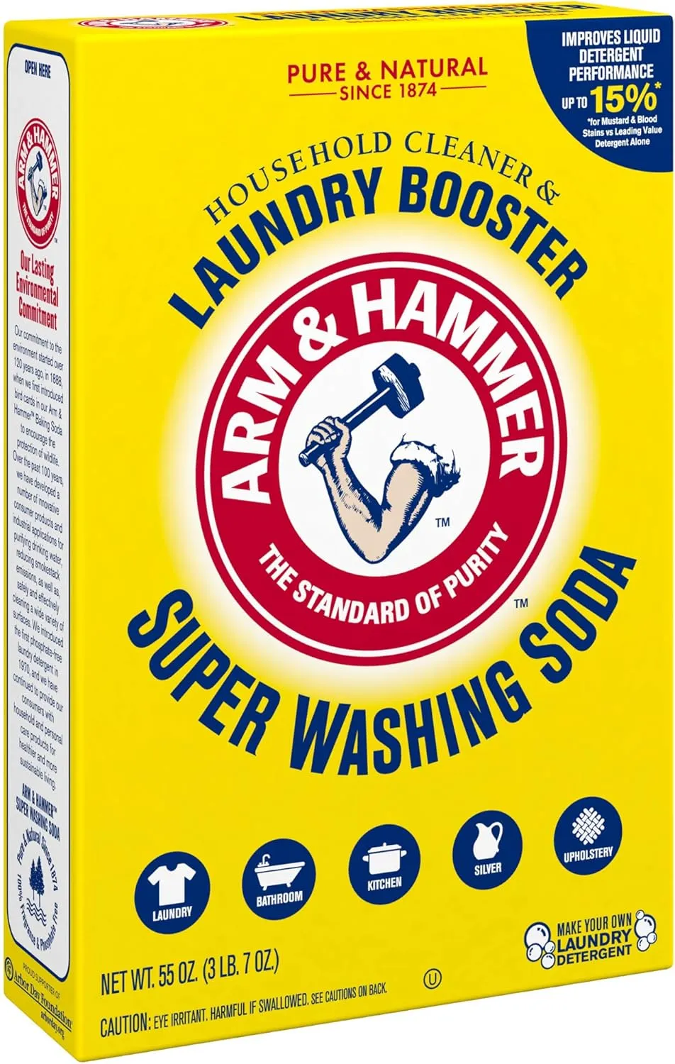 ARM & HAMMER Super Washing Soda Household Cleaner and Laundry Booster, 55 oz Box