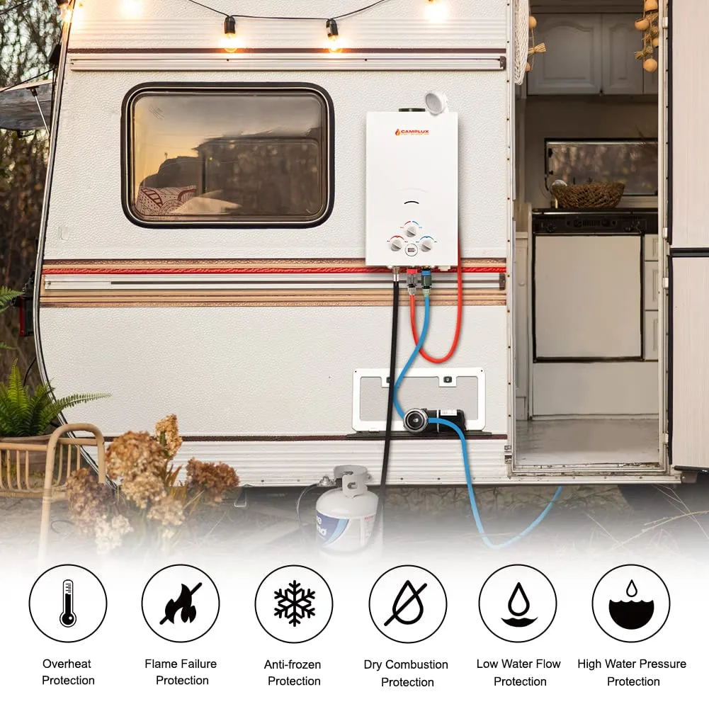 Camplux 2.64 GPM Portable Propane Water Heater w/ 3.3 GPM Water Pump & Pipe Strainer