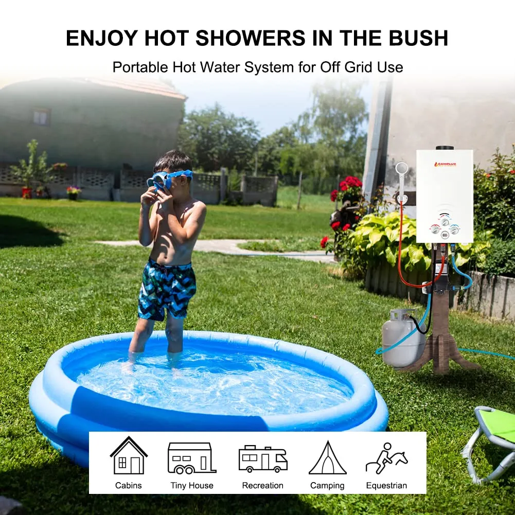 Camplux 2.64 GPM Portable Propane Water Heater w/ 3.3 GPM Water Pump & Pipe Strainer