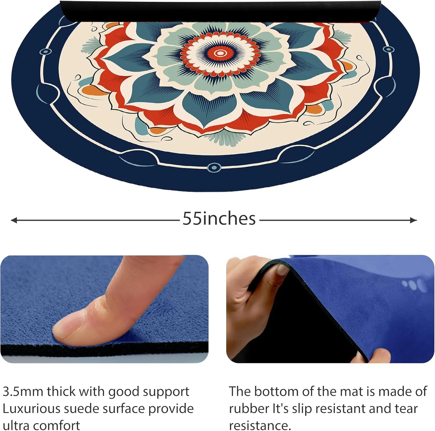 Extra Large Round Meditation Mat Circular Anti Slip Oversize Rubber Furniture Pad for Yoga,Meditation,Pilates,Exercise for Home Outdoor(140CM X 3.5MM Thick)