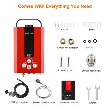 Gasland Outdoor Portable Tankless Water Heater - 1.58GPM 6L - Red