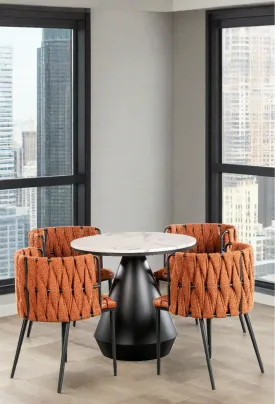 Gigi Marble Top Bistro Dining Table Set for 4  in Orange