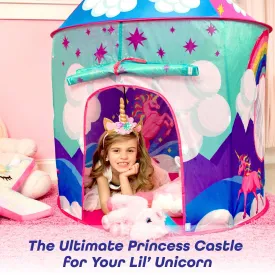 Glitzy Glamping Kit - Unicorn Play Tent, Unicorn Headbands, Jelly Rings and Princess Party Favors