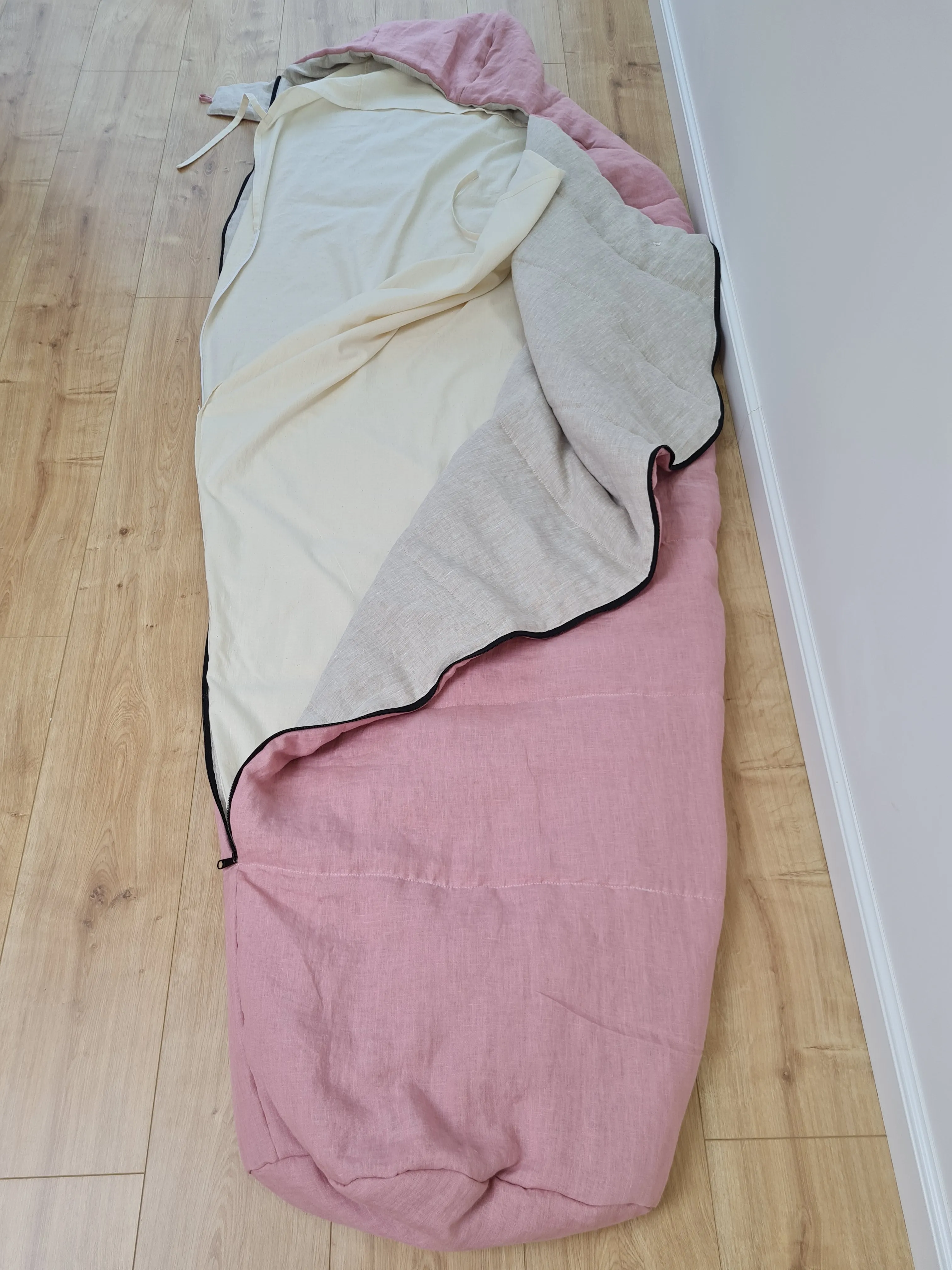 HEMP Sleeping Bag Liner hooded with Zipper for Camping Hiking Hostel Travel organic non-dyed hemp fabric custom made