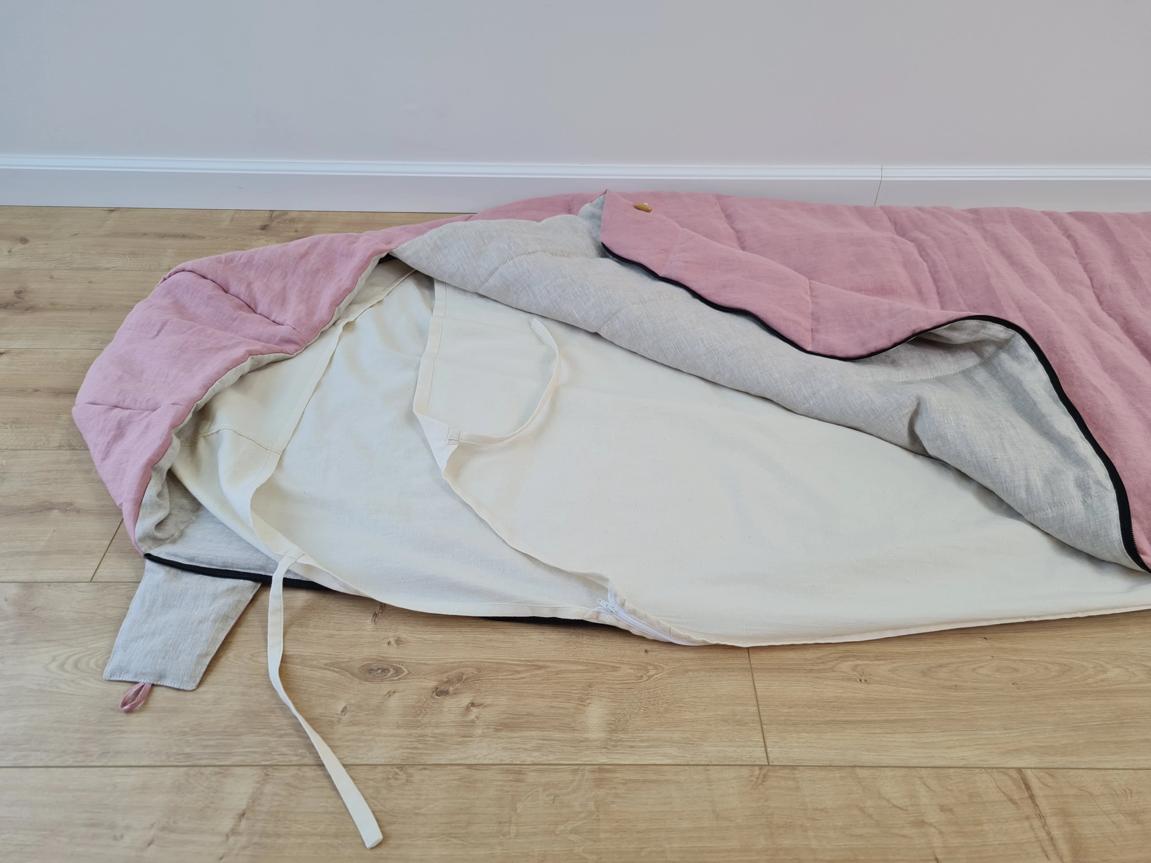 HEMP Sleeping Bag Liner hooded with Zipper for Camping Hiking Hostel Travel organic non-dyed hemp fabric custom made
