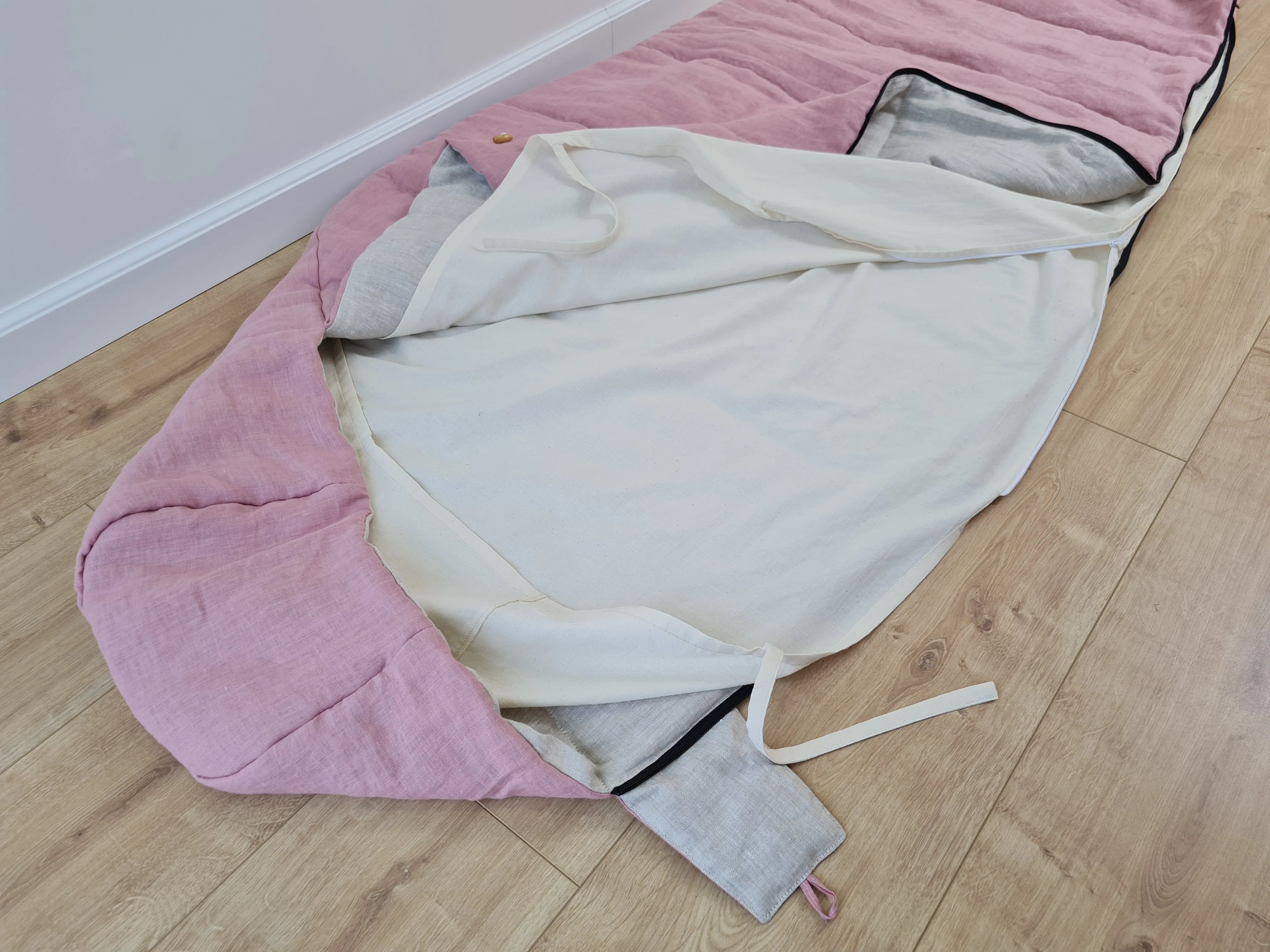 HEMP Sleeping Bag Liner hooded with Zipper for Camping Hiking Hostel Travel organic non-dyed hemp fabric custom made