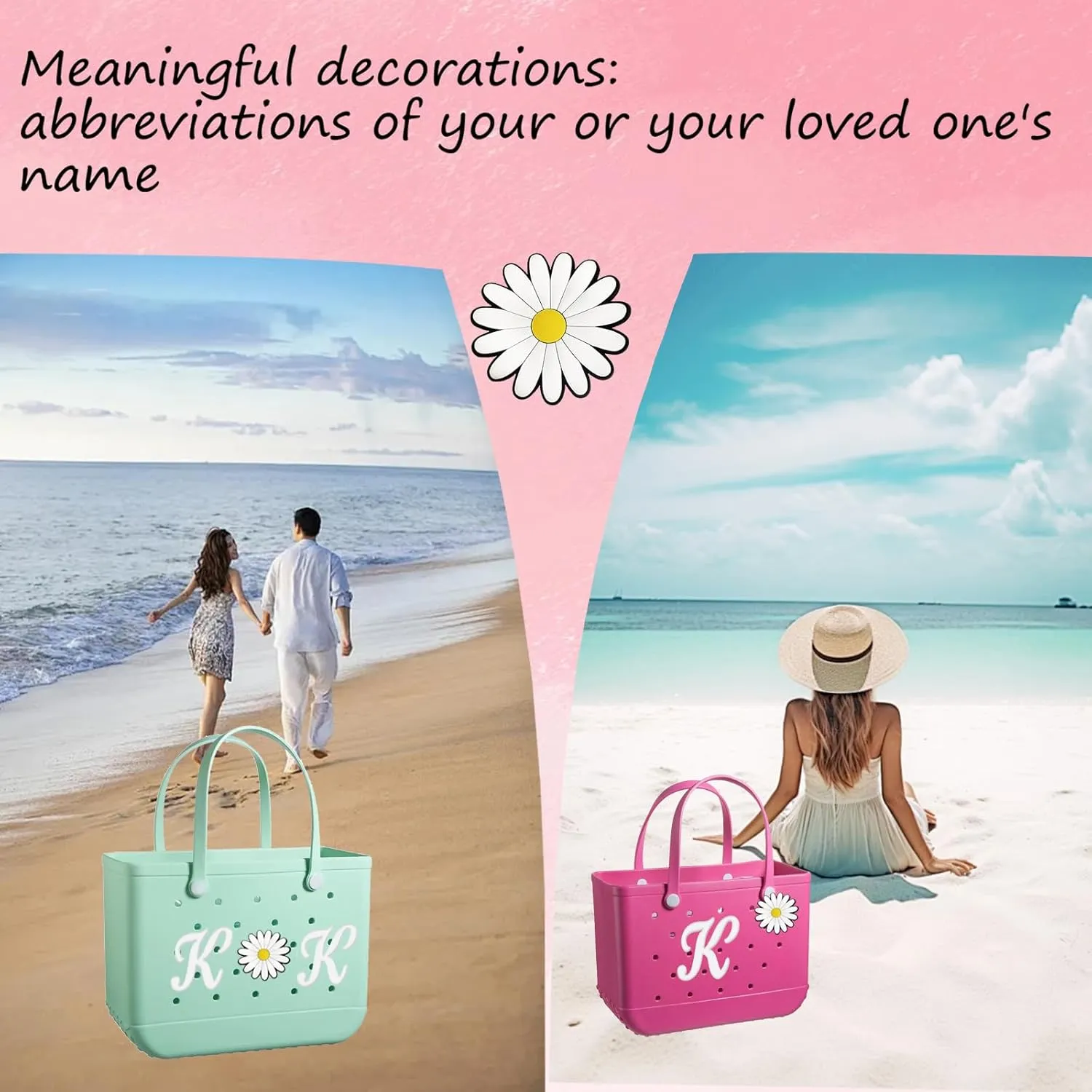 Hroatpk 2pcs Charms for Bogg Bag, Letter Charms Decorative Alphabet Lettering Accessories Insert Compatible With Beach Bag, Rubber Tote