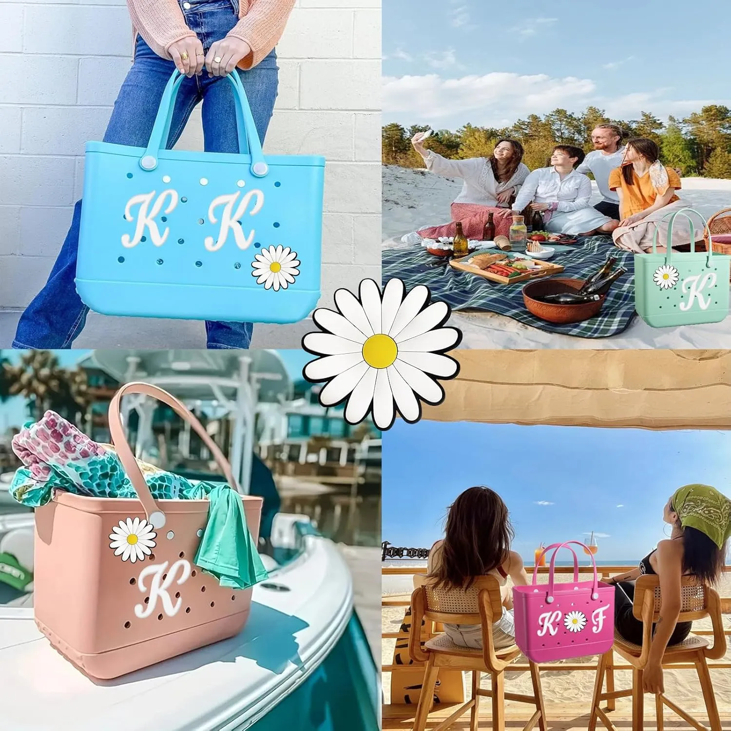 Hroatpk 2pcs Charms for Bogg Bag, Letter Charms Decorative Alphabet Lettering Accessories Insert Compatible With Beach Bag, Rubber Tote
