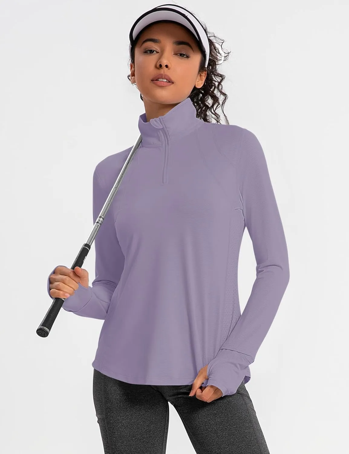 IECCP Womens Long Sleeve Shirts Sun Protection Quarter Zip Pullover Summer Quick Dry Athletic Hiking Running Workout Tops