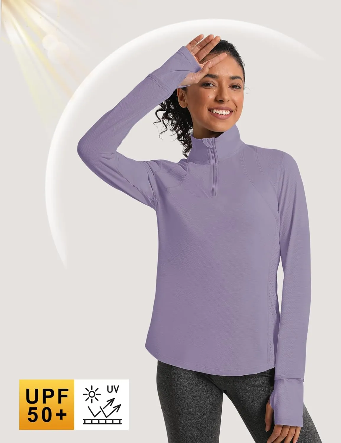 IECCP Womens Long Sleeve Shirts Sun Protection Quarter Zip Pullover Summer Quick Dry Athletic Hiking Running Workout Tops