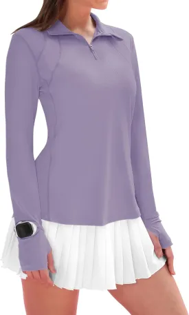 IECCP Womens Long Sleeve Shirts Sun Protection Quarter Zip Pullover Summer Quick Dry Athletic Hiking Running Workout Tops