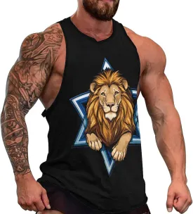 Jewish Israel Lion Men's Tank Top Quick Dry Workout Gym T Shirt Fitness Undershirt Tee Top