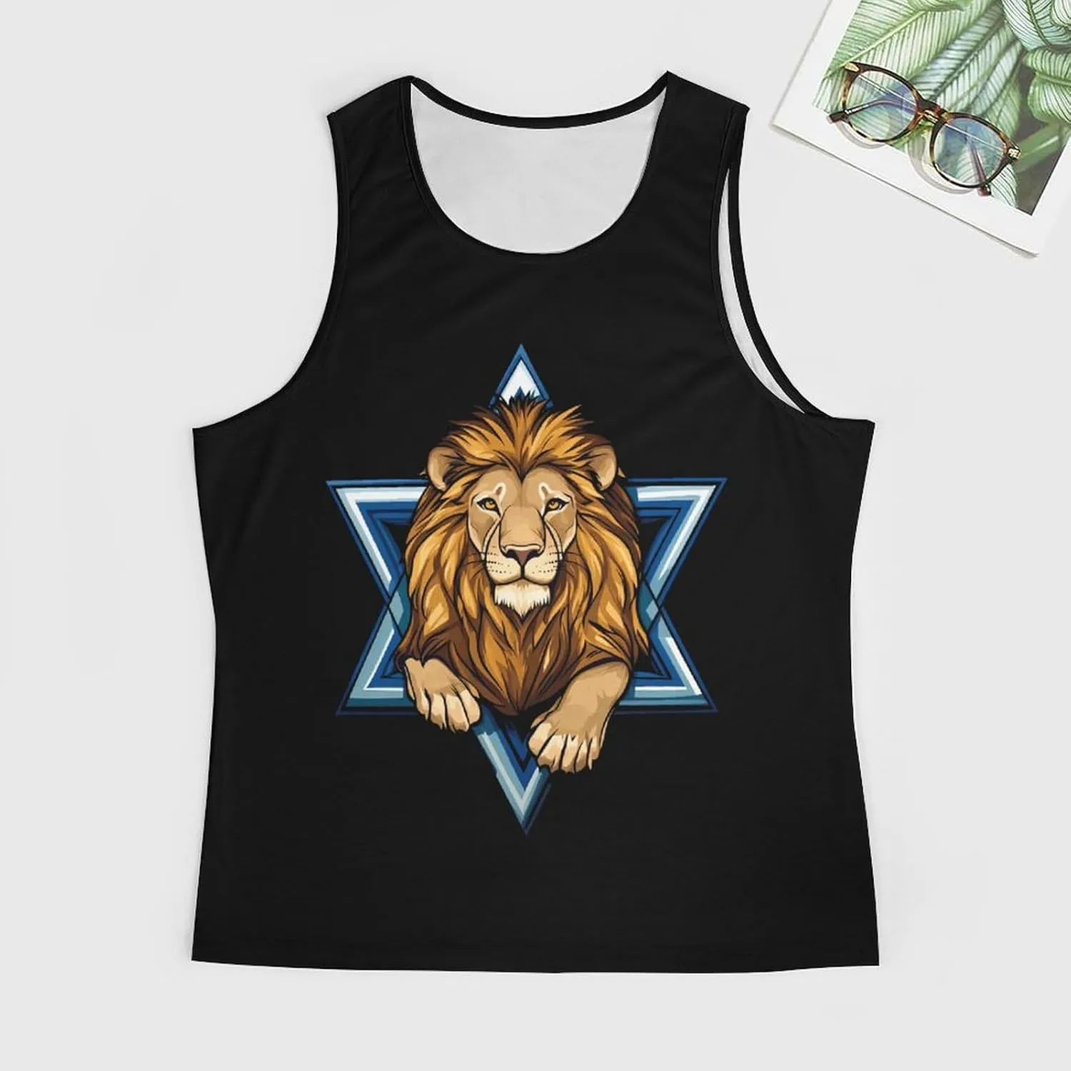 Jewish Israel Lion Men's Tank Top Quick Dry Workout Gym T Shirt Fitness Undershirt Tee Top