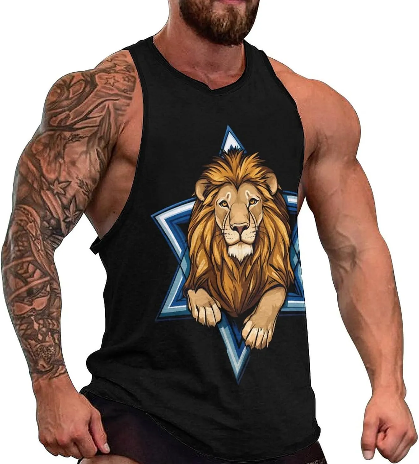 Jewish Israel Lion Men's Tank Top Quick Dry Workout Gym T Shirt Fitness Undershirt Tee Top