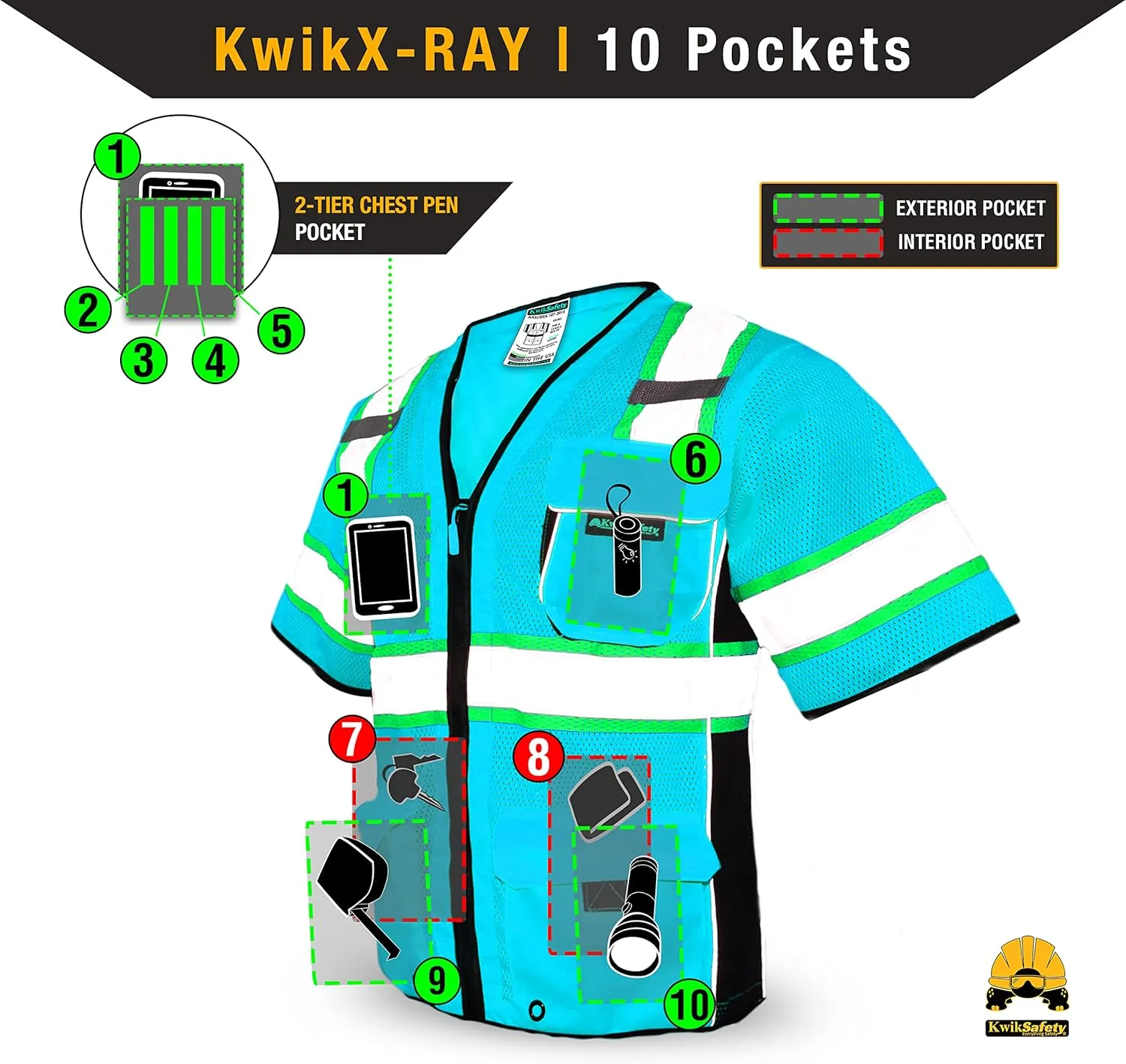 KwikSafety - Charlotte, NC - Men's & Women's Class 3 Safety Vest PPE Hi Vis Reflective ANSI OSHA