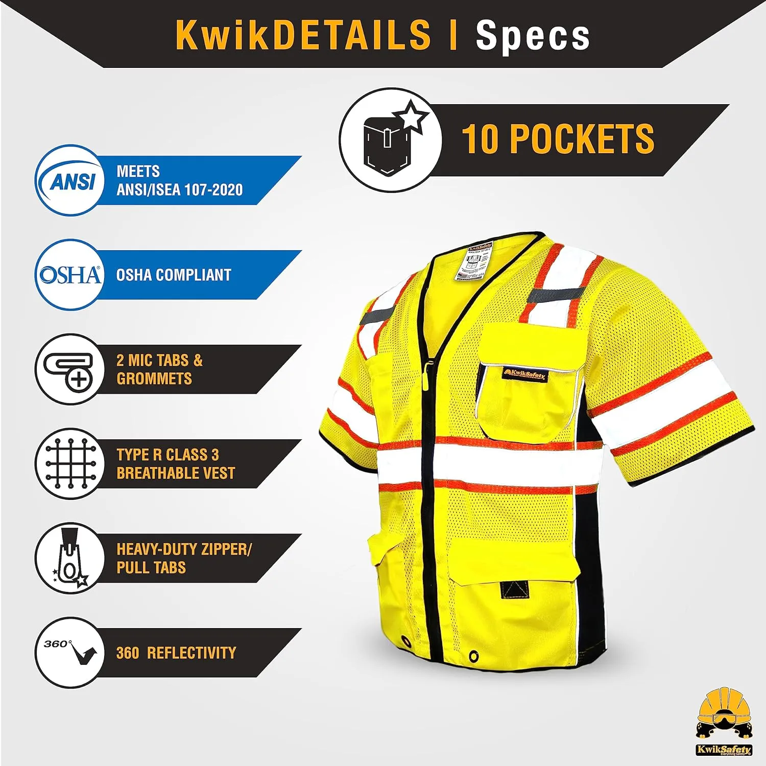 KwikSafety - Charlotte, NC - Men's & Women's Class 3 Safety Vest PPE Hi Vis Reflective ANSI OSHA