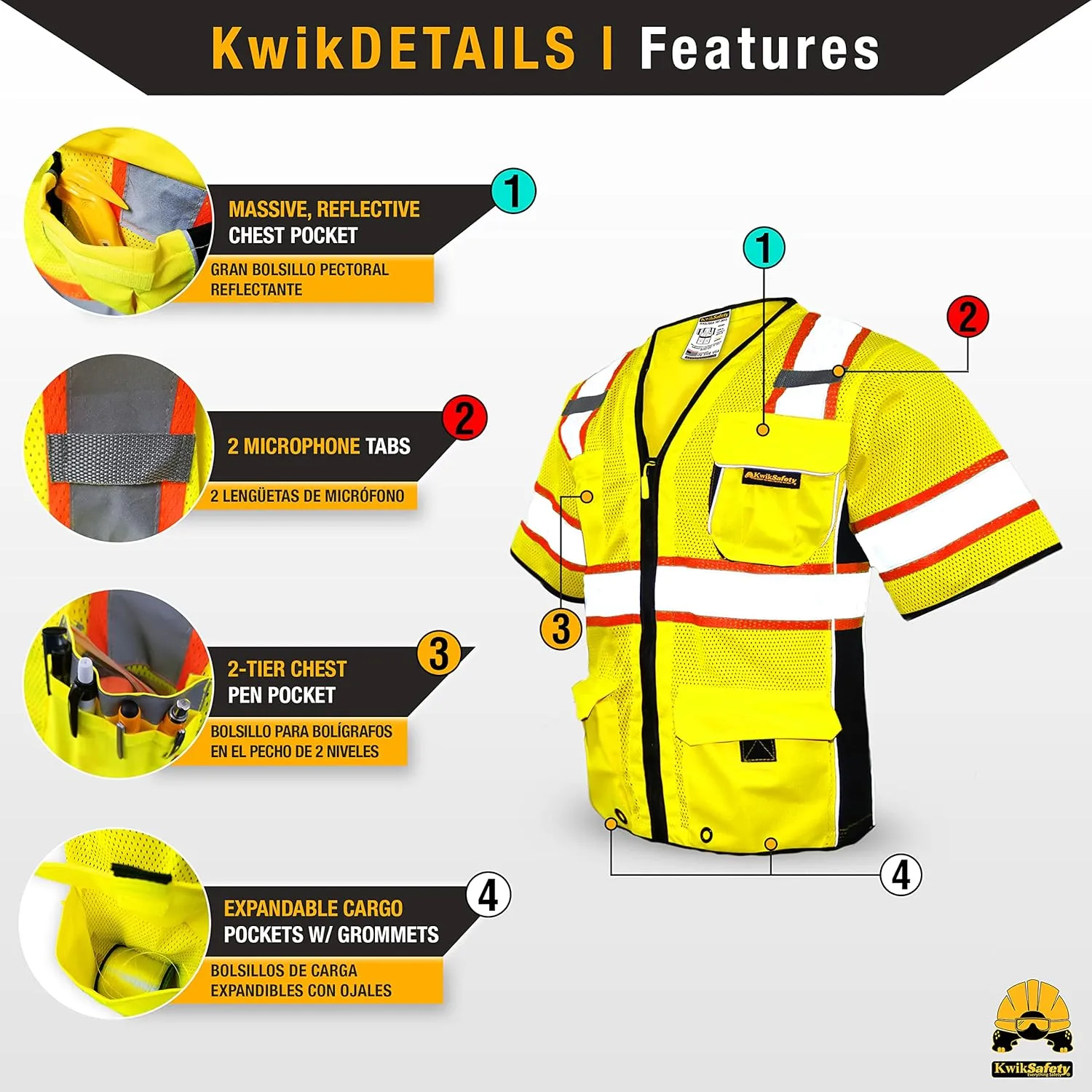 KwikSafety - Charlotte, NC - Men's & Women's Class 3 Safety Vest PPE Hi Vis Reflective ANSI OSHA
