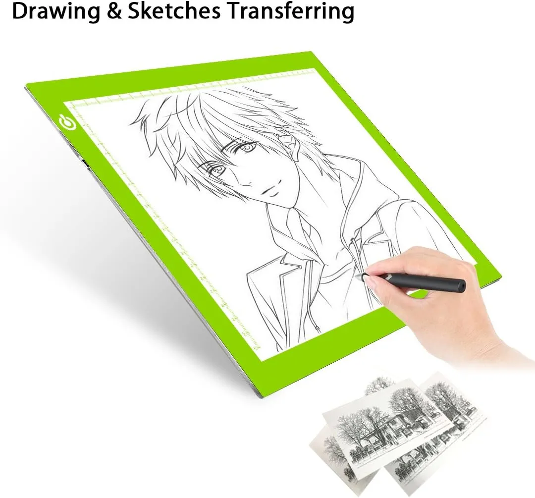 LitEnergy Portable A4 LED Copy Board Light Tracing Box, Green Ultra-Thin Adjustable USB Power Artcraft LED Trace Light Pad for Tattoo Drawing, Streaming, Sketching, Animation, Stenciling