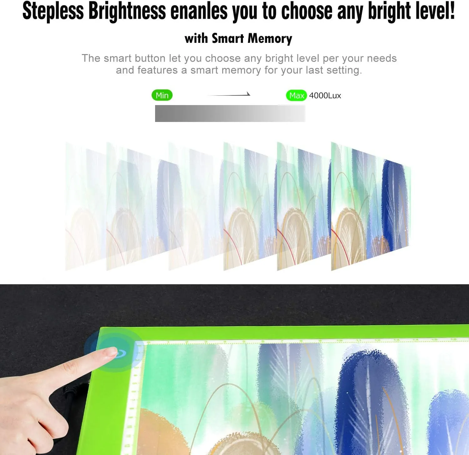 LitEnergy Portable A4 LED Copy Board Light Tracing Box, Green Ultra-Thin Adjustable USB Power Artcraft LED Trace Light Pad for Tattoo Drawing, Streaming, Sketching, Animation, Stenciling