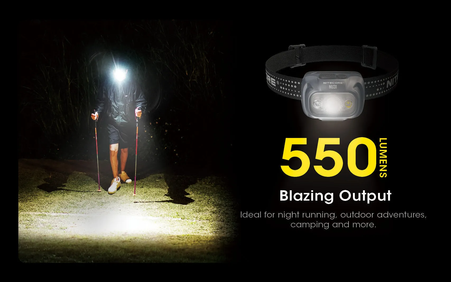 Nitecore NU31 Lightweight Headlamp w/ aux. Red Beam (550 Lumens | USB-C Rechargeable)