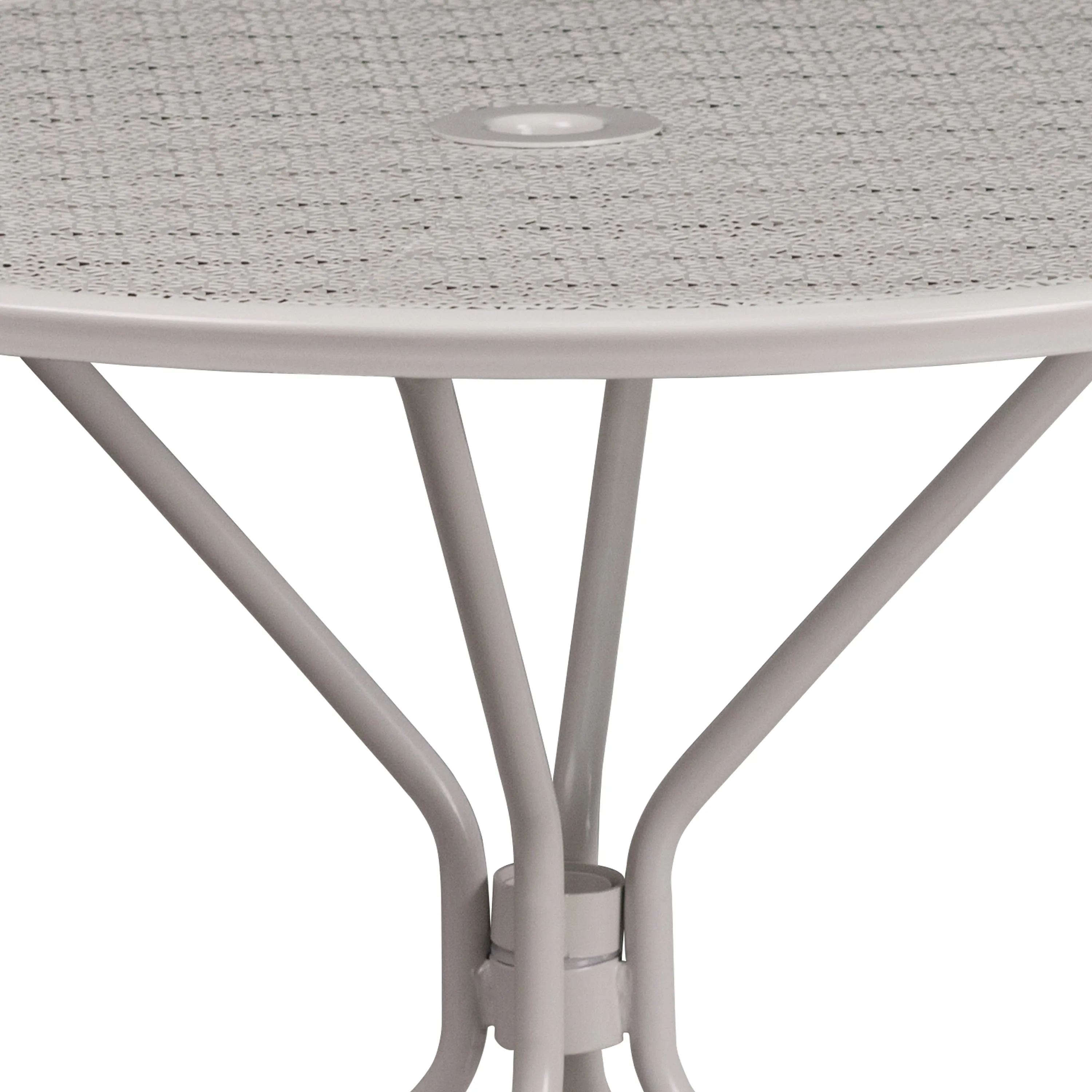 Oia Commercial Grade 35.25" Round Indoor-Outdoor Steel Patio Table with Umbrella Hole
