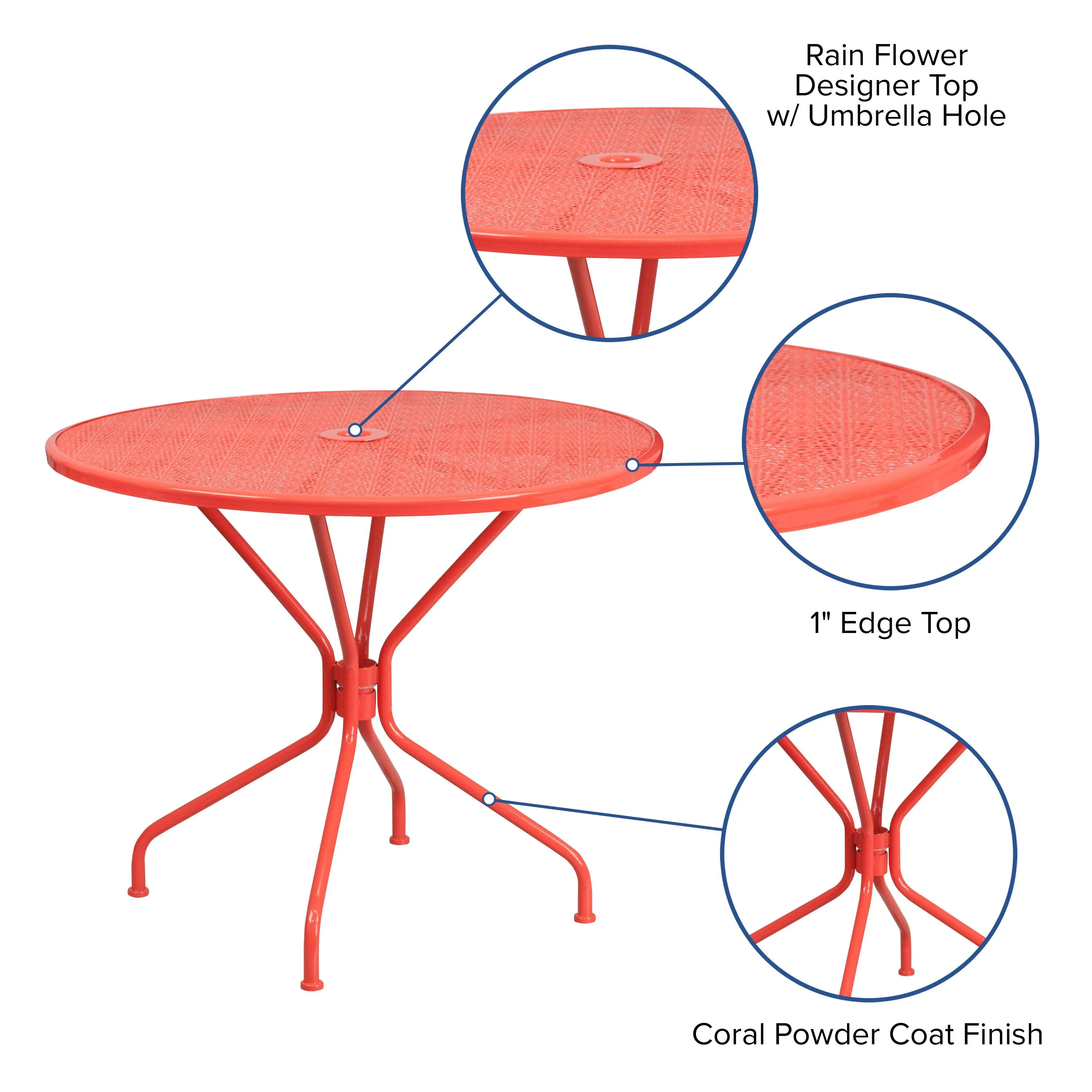 Oia Commercial Grade 35.25" Round Indoor-Outdoor Steel Patio Table with Umbrella Hole