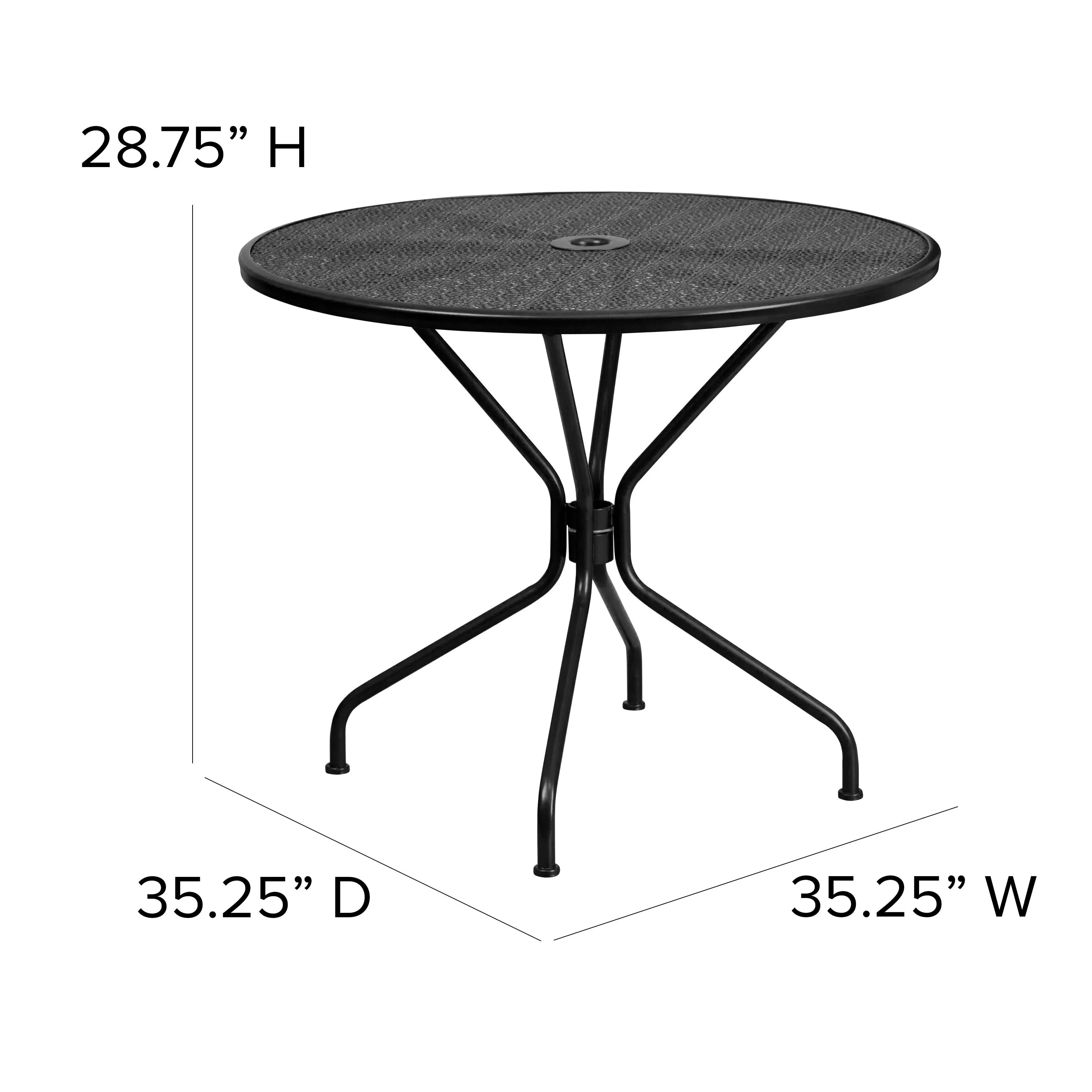Oia Commercial Grade 35.25" Round Indoor-Outdoor Steel Patio Table with Umbrella Hole