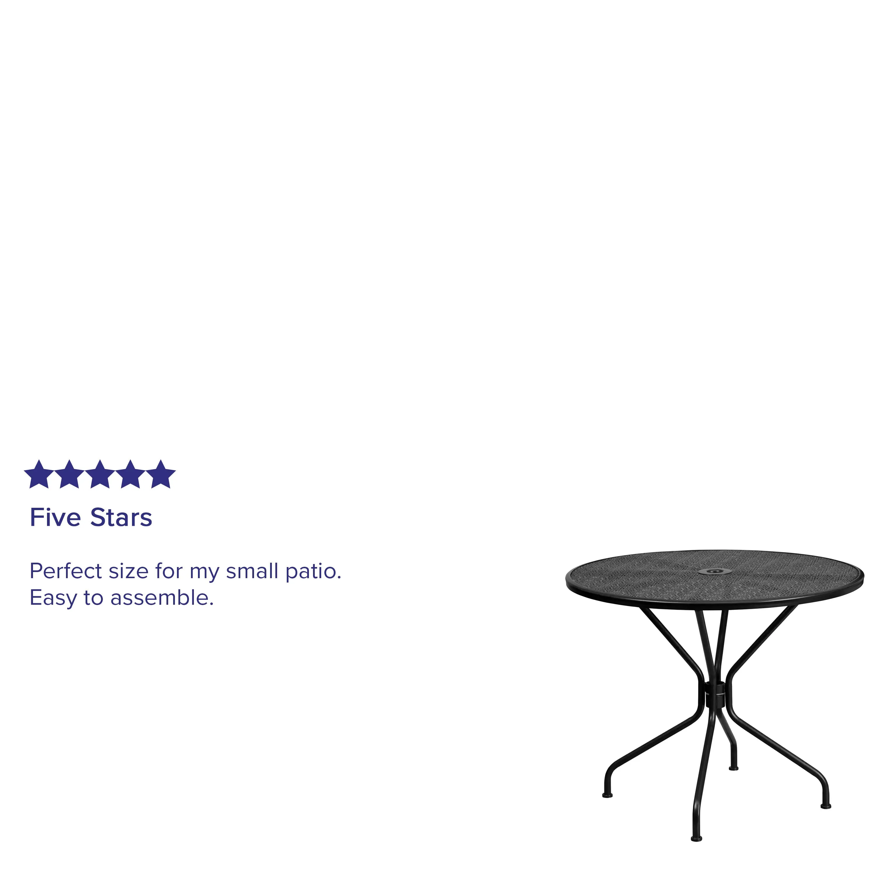 Oia Commercial Grade 35.25" Round Indoor-Outdoor Steel Patio Table with Umbrella Hole