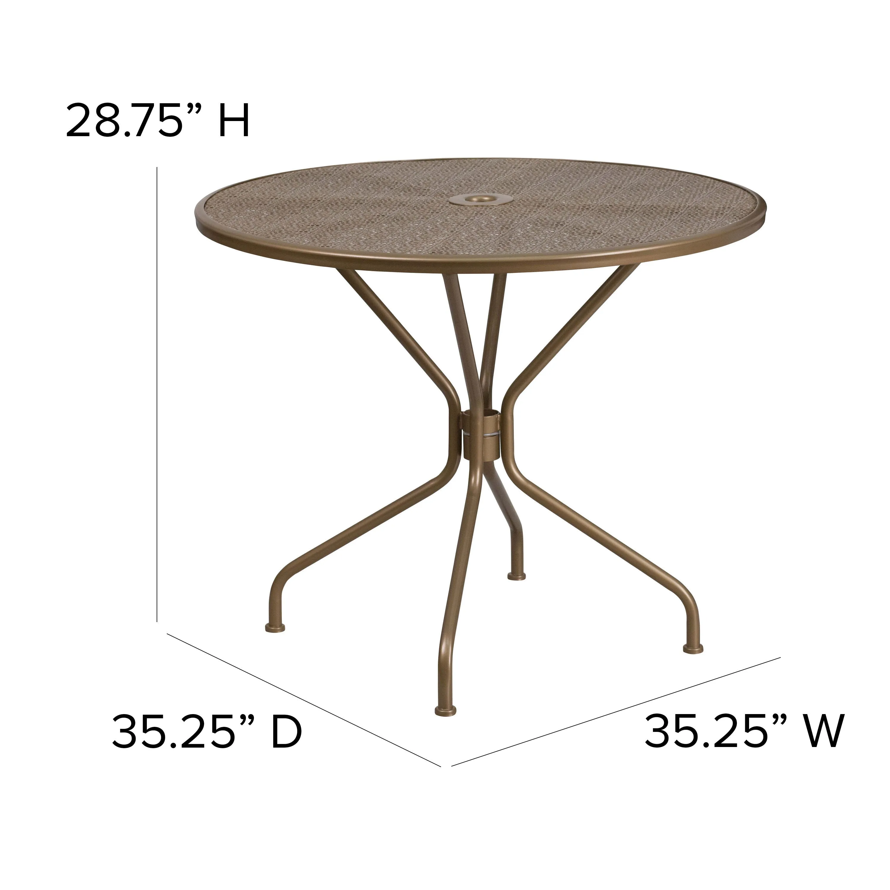 Oia Commercial Grade 35.25" Round Indoor-Outdoor Steel Patio Table with Umbrella Hole