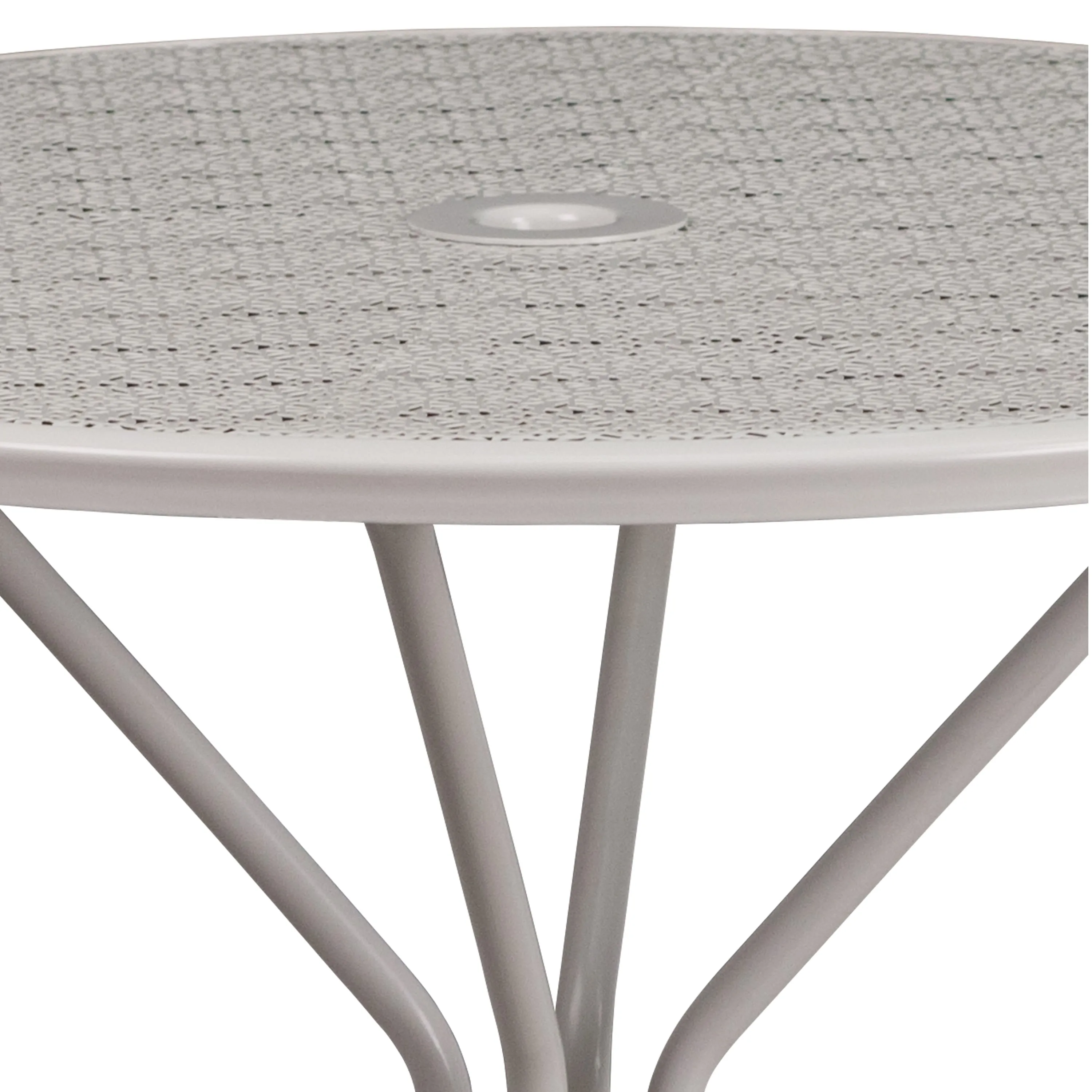 Oia Commercial Grade 35.25" Round Indoor-Outdoor Steel Patio Table with Umbrella Hole