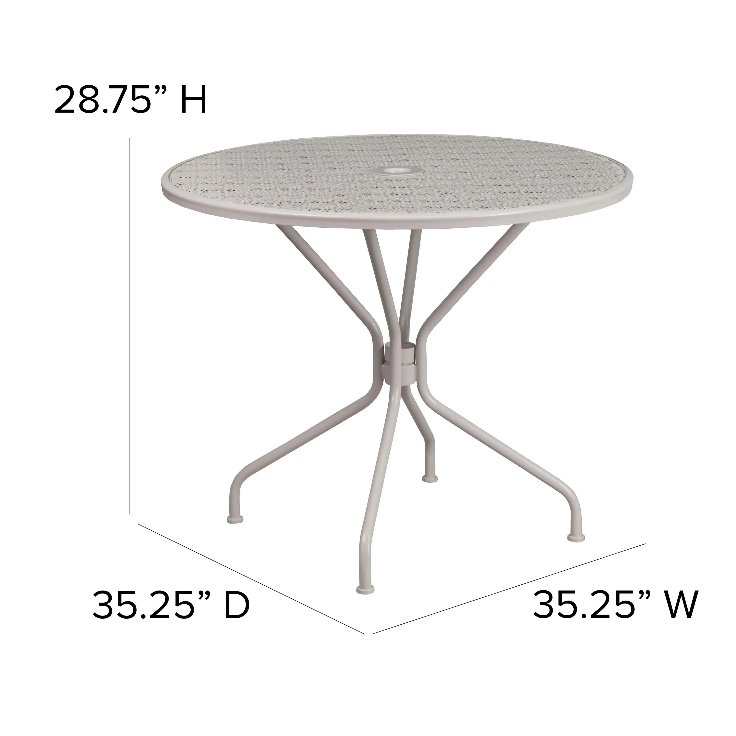 Oia Commercial Grade 35.25" Round Indoor-Outdoor Steel Patio Table with Umbrella Hole