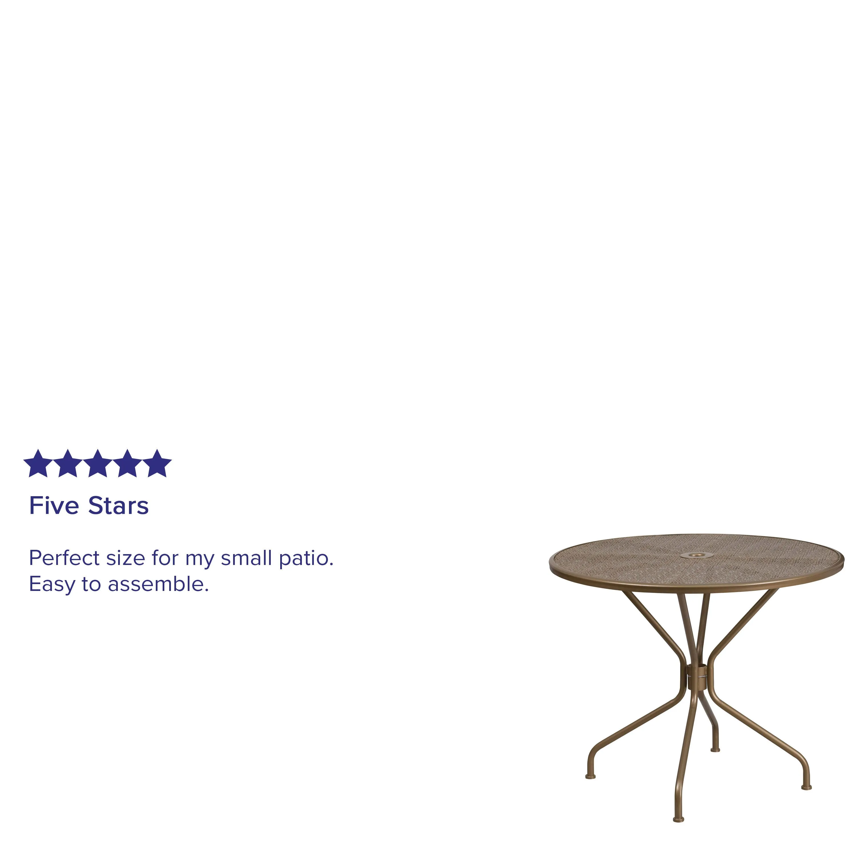 Oia Commercial Grade 35.25" Round Indoor-Outdoor Steel Patio Table with Umbrella Hole