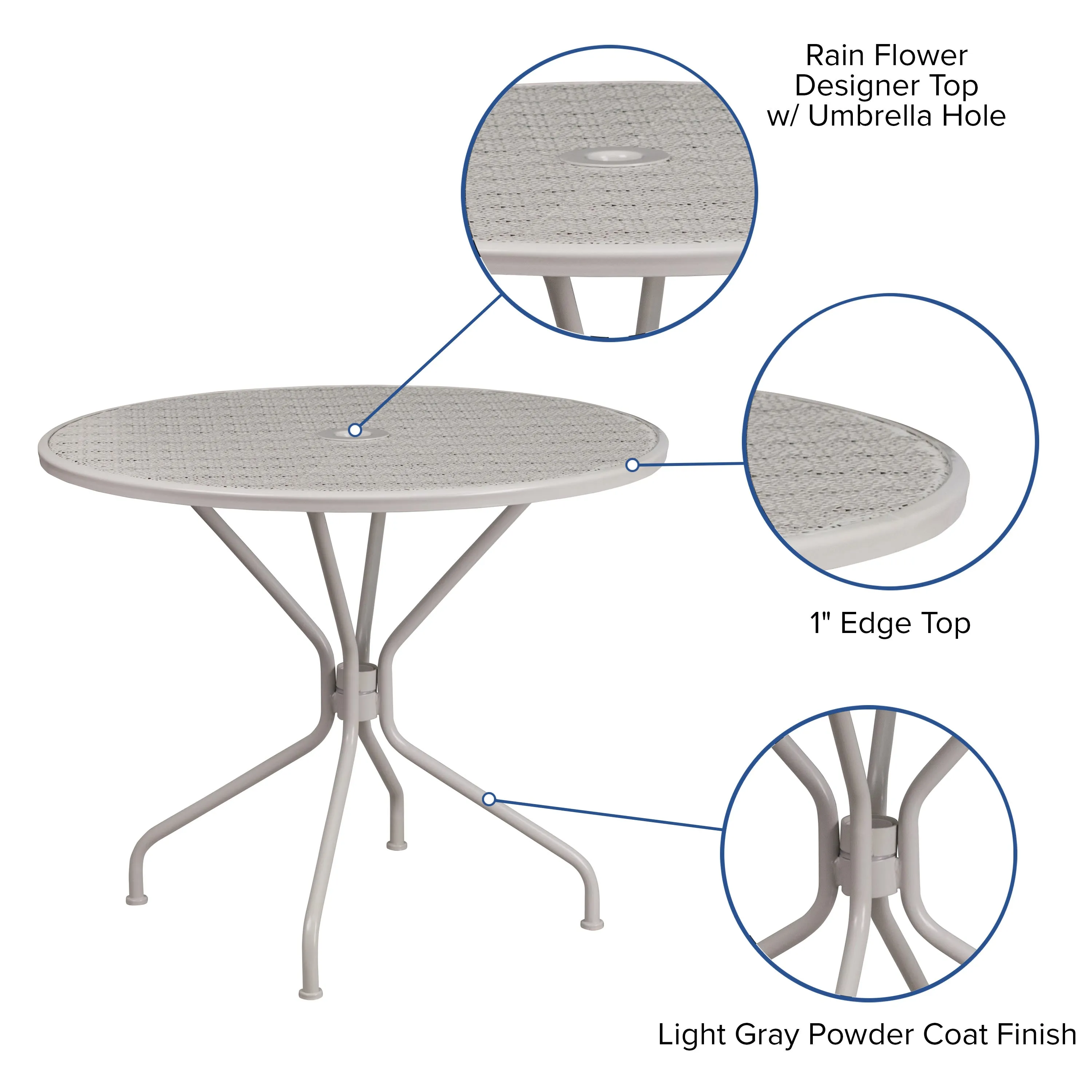 Oia Commercial Grade 35.25" Round Indoor-Outdoor Steel Patio Table with Umbrella Hole