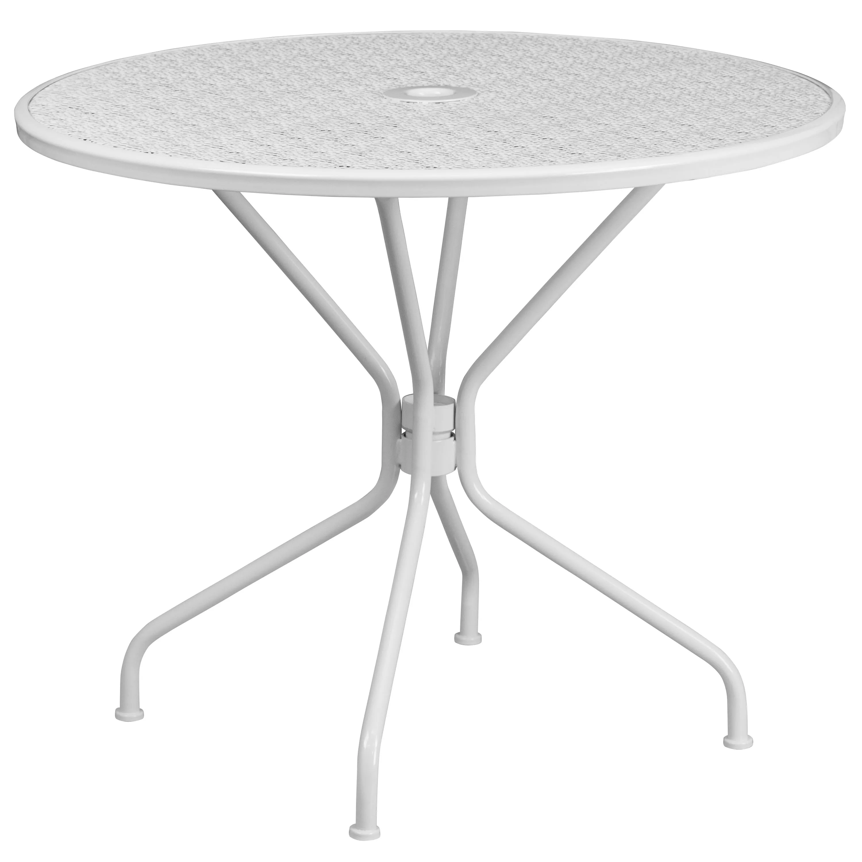 Oia Commercial Grade 35.25" Round Indoor-Outdoor Steel Patio Table with Umbrella Hole