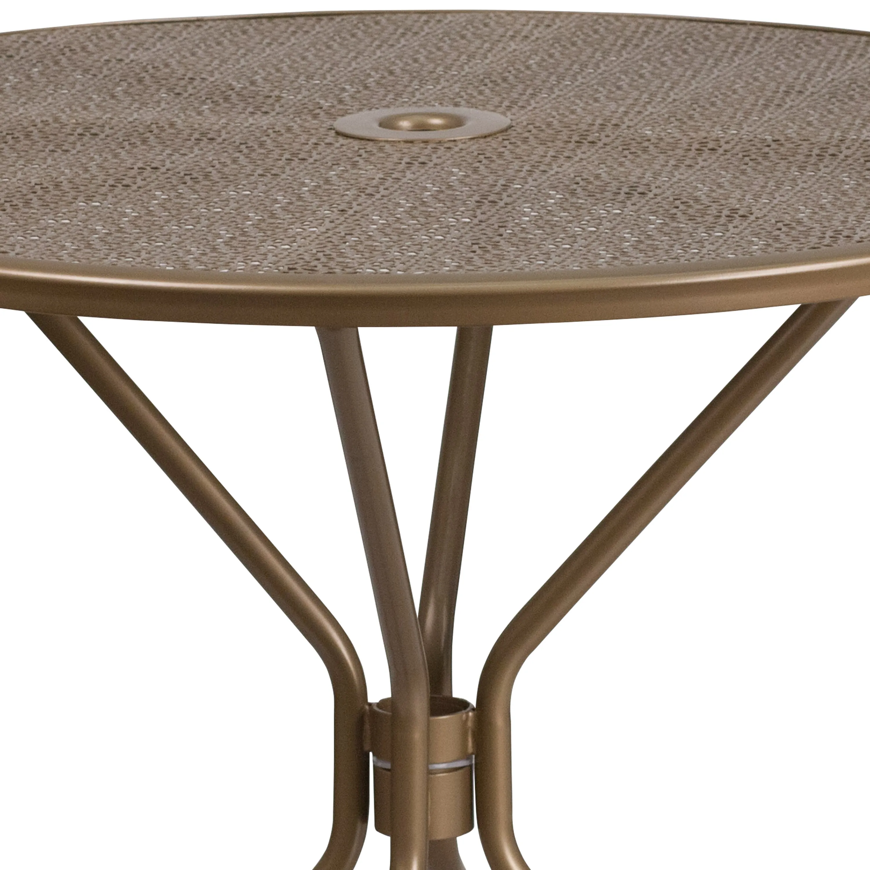Oia Commercial Grade 35.25" Round Indoor-Outdoor Steel Patio Table with Umbrella Hole