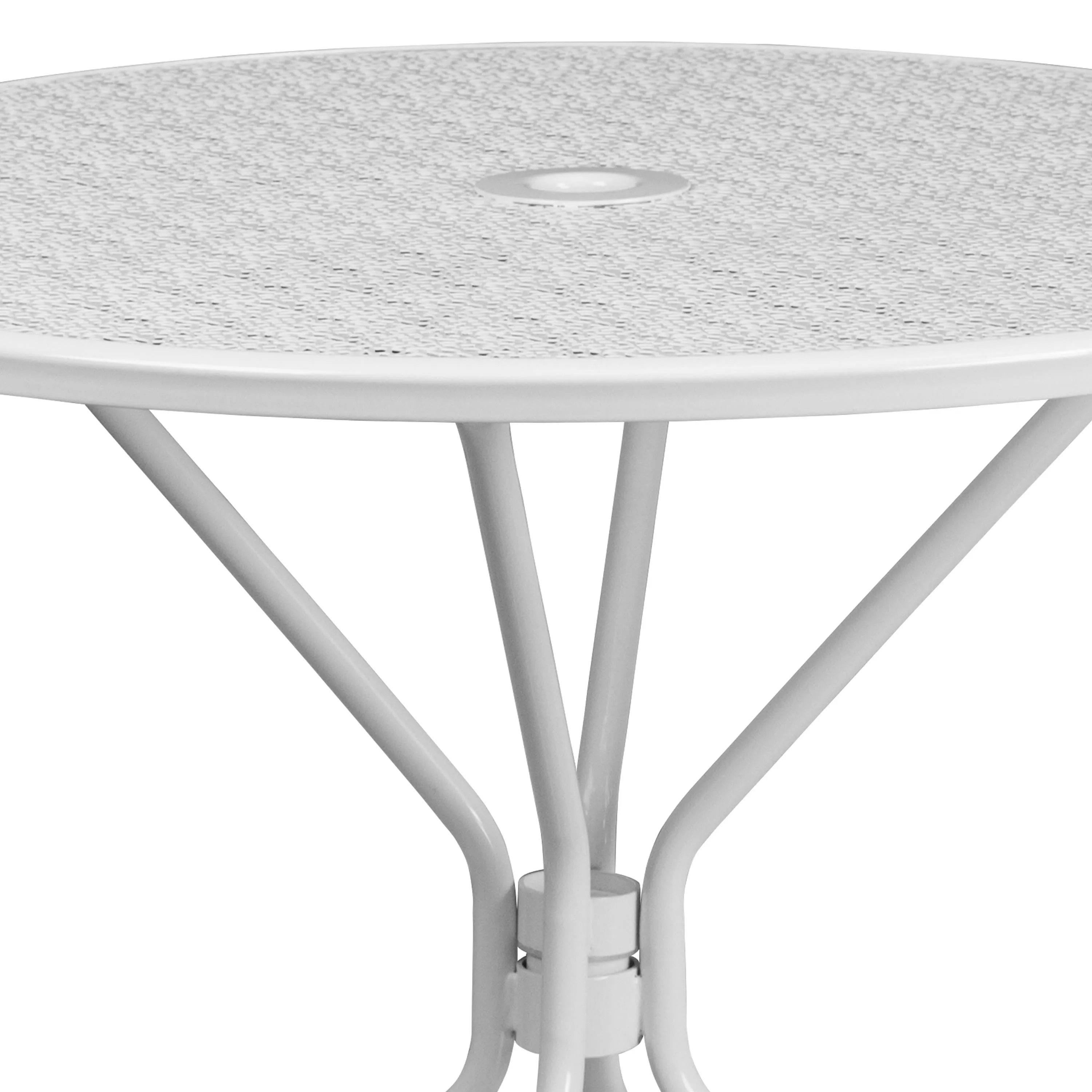 Oia Commercial Grade 35.25" Round Indoor-Outdoor Steel Patio Table with Umbrella Hole