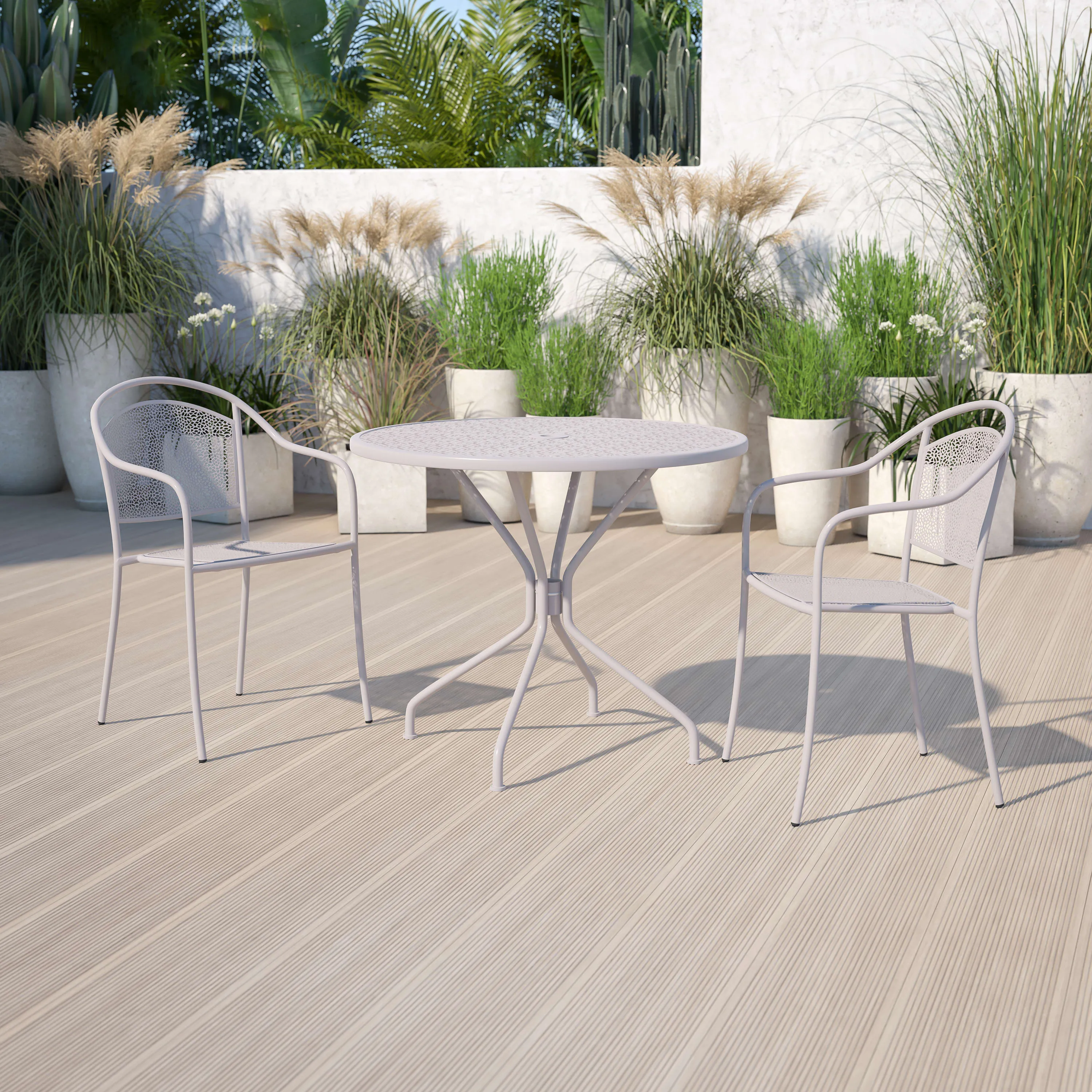 Oia Commercial Grade 35.25" Round Indoor-Outdoor Steel Patio Table with Umbrella Hole