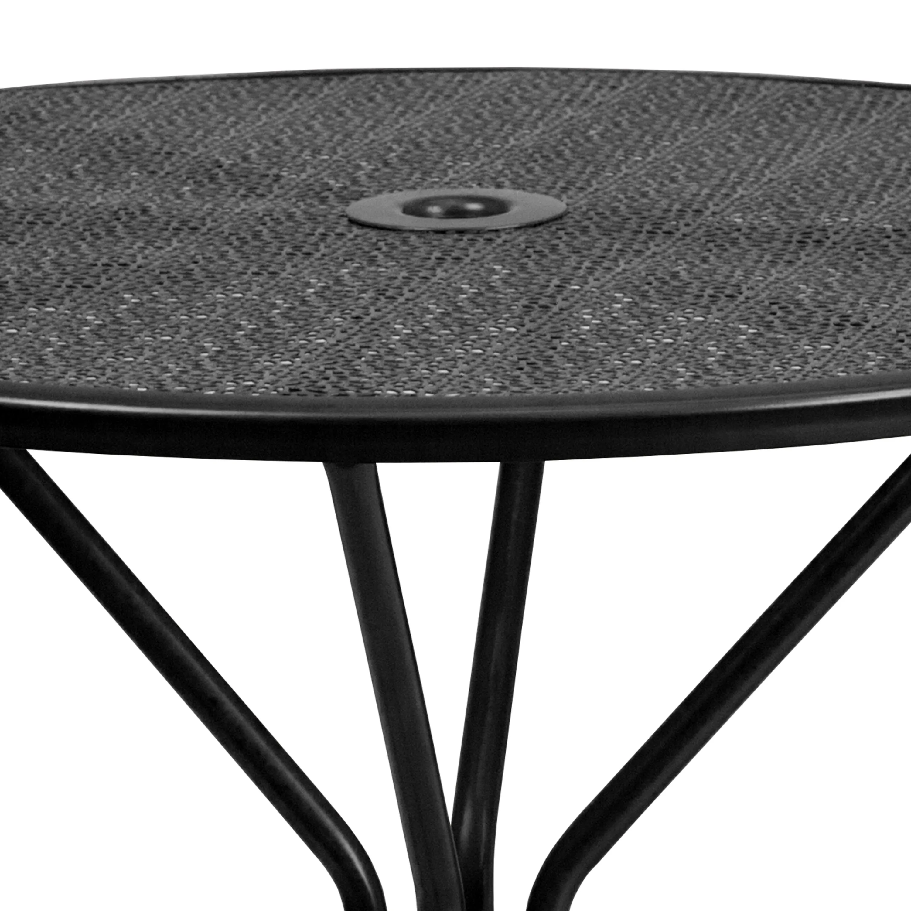Oia Commercial Grade 35.25" Round Indoor-Outdoor Steel Patio Table with Umbrella Hole