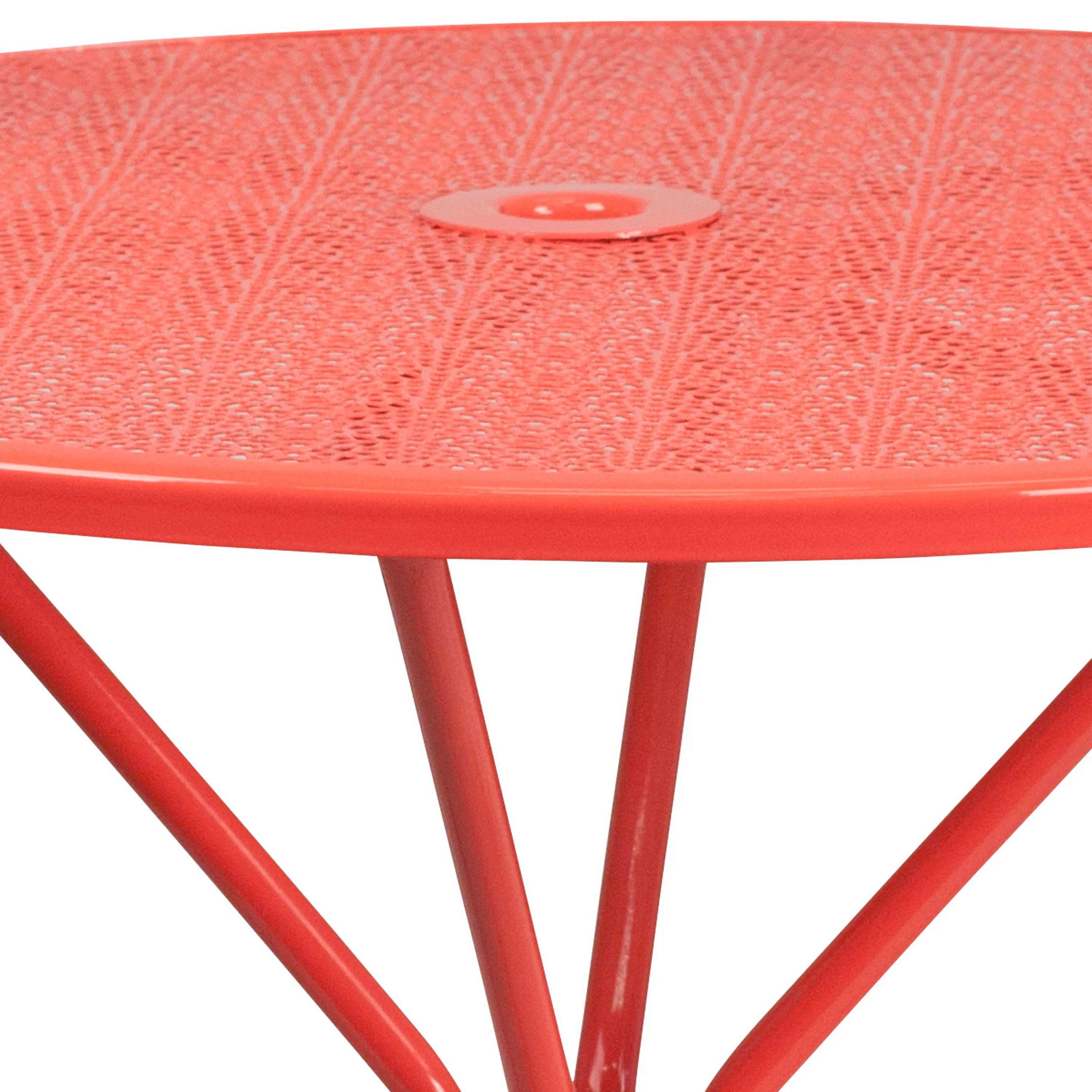 Oia Commercial Grade 35.25" Round Indoor-Outdoor Steel Patio Table with Umbrella Hole