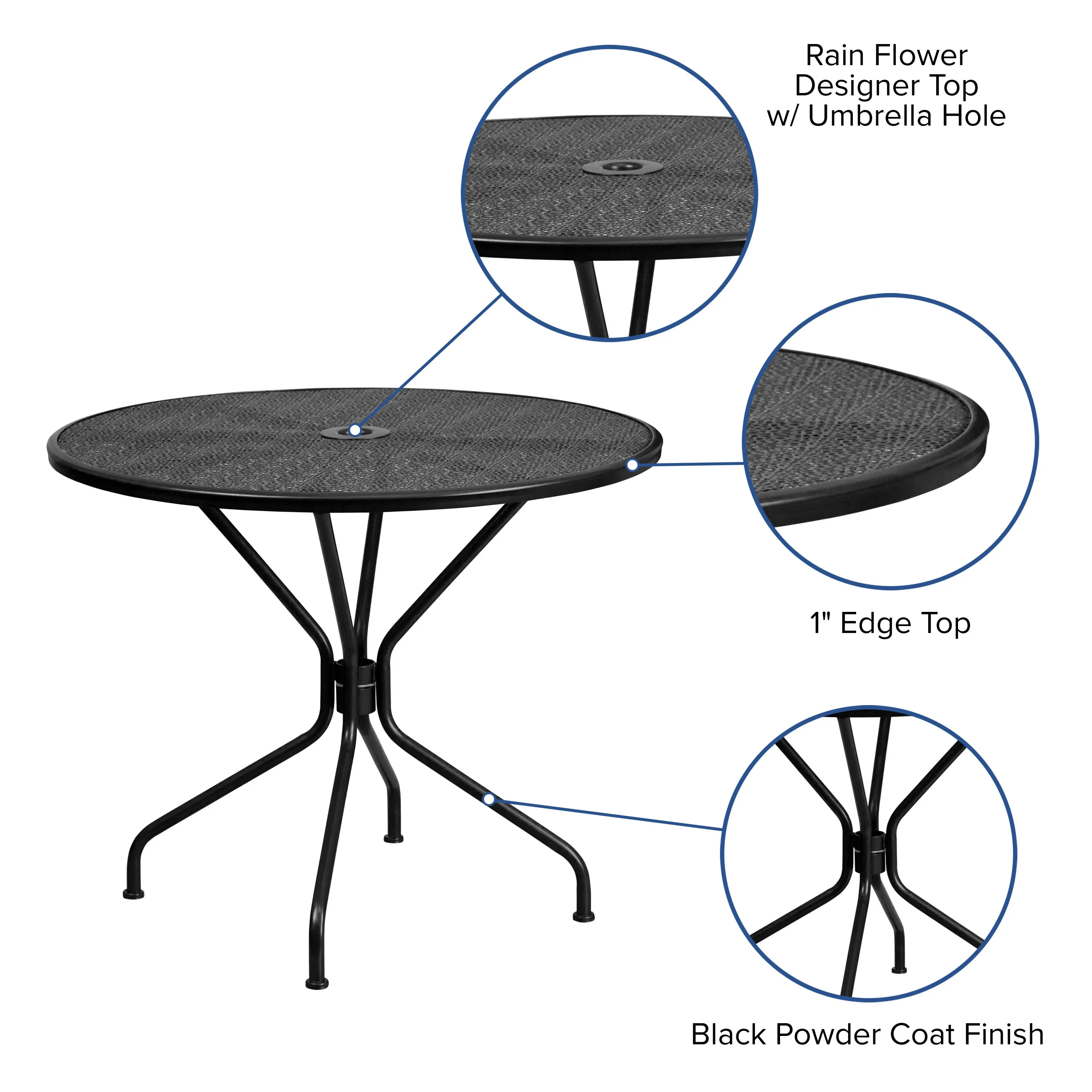 Oia Commercial Grade 35.25" Round Indoor-Outdoor Steel Patio Table with Umbrella Hole